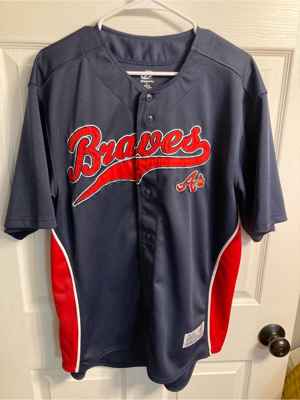 MLB Braves Navy and Red Button-Front Jersey